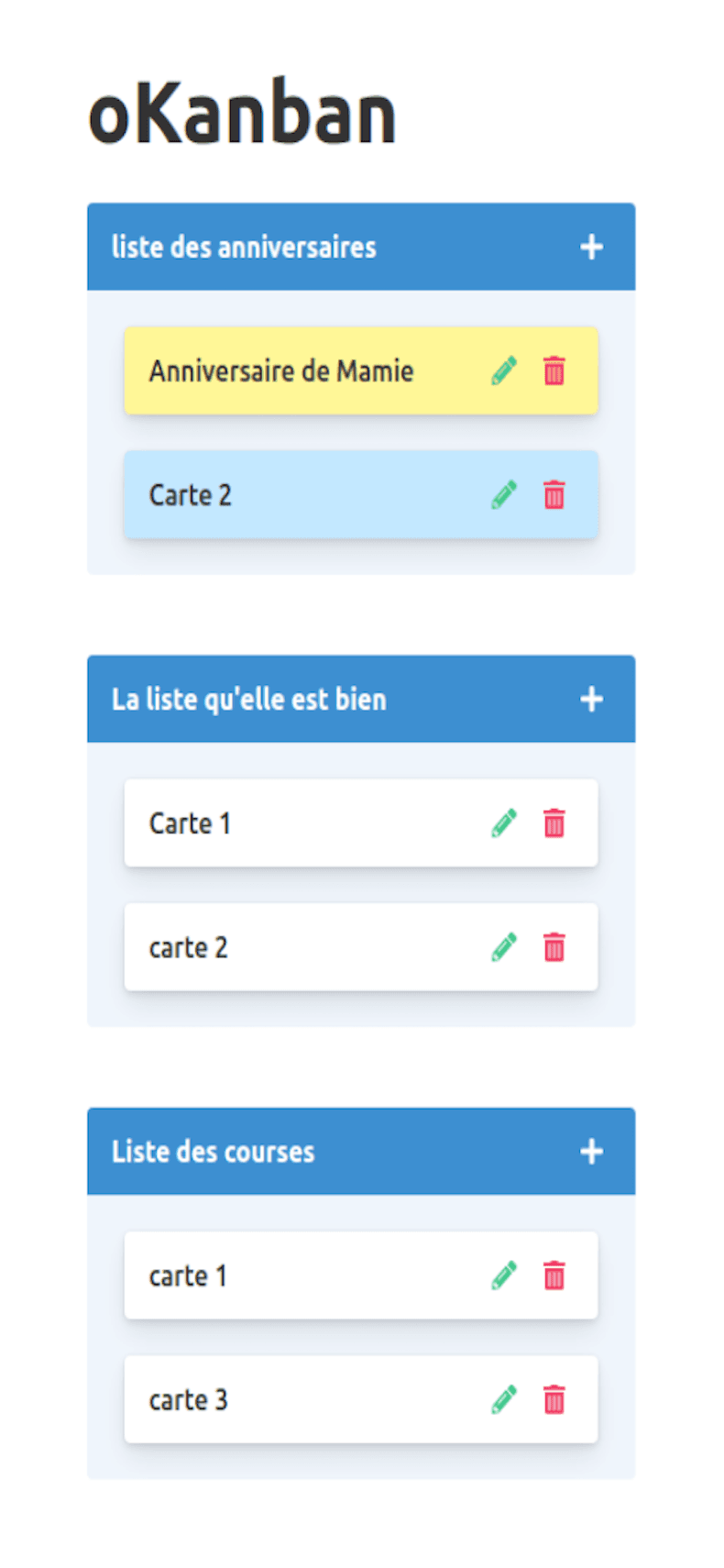 Preview of the oKanban project in mobile version